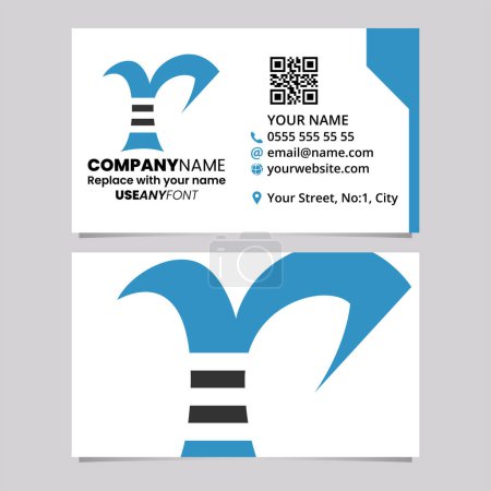 Téléchargez les illustrations : Blue and Black Business Card Template with Striped Letter R Logo Icon Over a Light Grey Background - en licence libre de droit