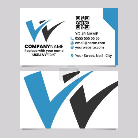 Ilustración de Blue and Black Business Card Template with Tick Shaped Letter W Logo Icon Over a Light Grey Background - Imagen libre de derechos