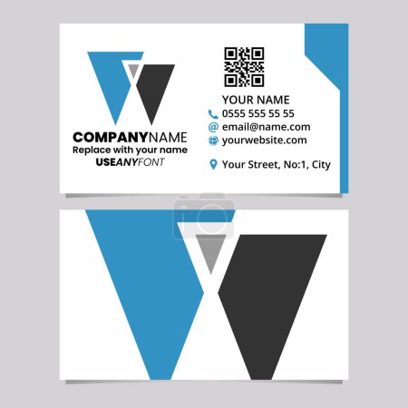 Illustration for Blue and Black Business Card Template with Triangle Shaped Letter W Logo Icon Over a Light Grey Background - Royalty Free Image