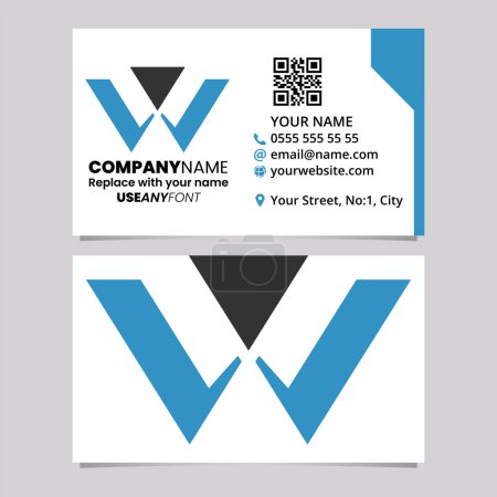 Illustration for Blue and Black Business Card Template with Triangle Shaped Letter W Logo Icon Over a Light Grey Background - Royalty Free Image