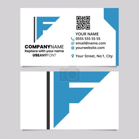Ilustración de Blue and Black Business Card Template with Triangular Letter F Logo Icon Over a Light Grey Background - Imagen libre de derechos