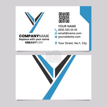 Illustration for Blue and Black Business Card Template with Uppercase Letter Y Logo Icon Over a Light Grey Background - Royalty Free Image