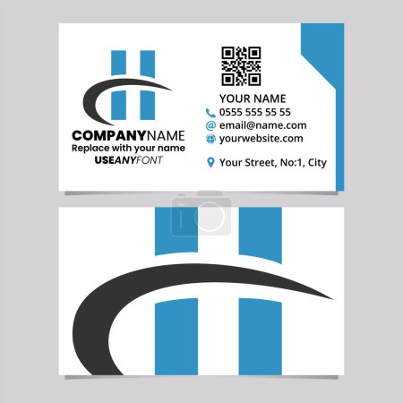 Ilustración de Blue and Black Business Card Template with Vertical Rectangle Shaped Letter H Logo Icon Over a Light Grey Background - Imagen libre de derechos