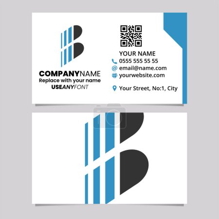 Téléchargez les illustrations : Blue and Black Business Card Template with Vertical Striped Letter B Logo Icon Over a Light Grey Background - en licence libre de droit