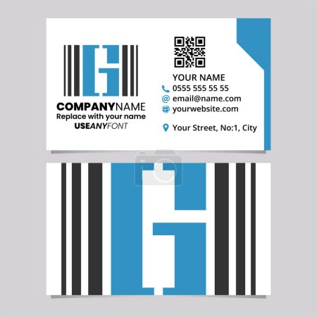 Ilustración de Blue and Black Business Card Template with Vertical Striped Letter G Logo Icon Over a Light Grey Background - Imagen libre de derechos