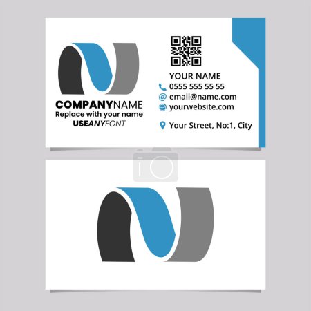 Ilustración de Blue and Black Business Card Template with Wavy Shaped Letter N Logo Icon Over a Light Grey Background - Imagen libre de derechos
