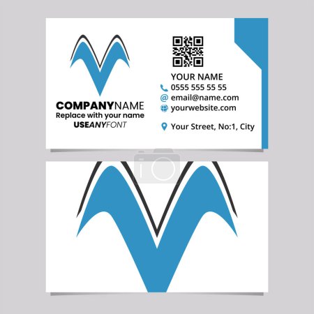 Téléchargez les illustrations : Blue and Black Business Card Template with Wing Shaped Letter V Logo Icon Over a Light Grey Background - en licence libre de droit