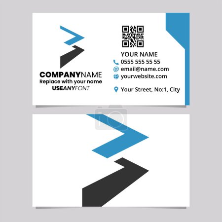 Téléchargez les illustrations : Blue and Black Business Card Template with Zigzag Shaped Letter B Logo Icon Over a Light Grey Background - en licence libre de droit