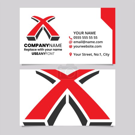 Ilustración de Plantilla de tarjeta de visita roja y negra con icono de la letra X en forma de 3d sobre un fondo gris claro - Imagen libre de derechos