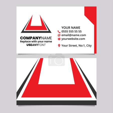Ilustración de Plantilla de tarjeta de visita roja y negra con icono de logotipo en forma de espiga en negrita U sobre un fondo gris claro - Imagen libre de derechos