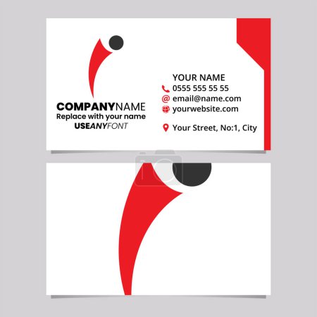 Ilustración de Plantilla de tarjeta de visita roja y negra con icono de logotipo de letra I en forma de persona inclinada sobre un fondo gris claro - Imagen libre de derechos