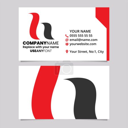 Illustration for Red and Black Business Card Template with Calligraphic Letter H Logo Icon Over a Light Grey Background - Royalty Free Image