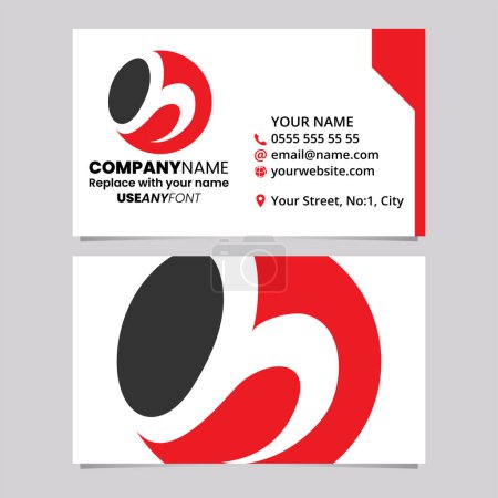 Ilustración de Plantilla de tarjeta de visita roja y negra con icono de letra H en forma de círculo sobre un fondo gris claro - Imagen libre de derechos