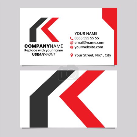 Illustration for Red and Black Business Card Template with Folded Letter K Logo Icon Over a Light Grey Background - Royalty Free Image