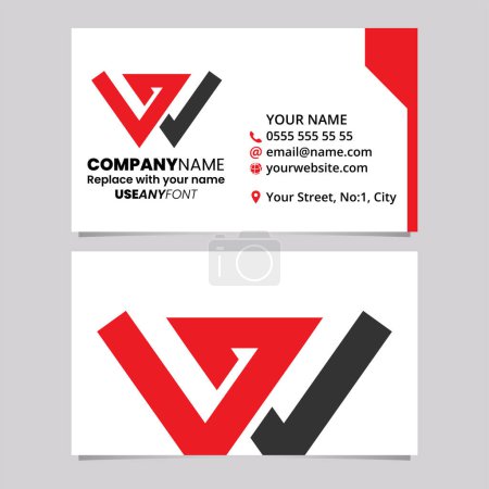 Ilustración de Plantilla de tarjeta de visita roja y negra con la intersección de la letra forrada W icono del logotipo sobre un fondo gris claro - Imagen libre de derechos