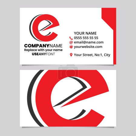 Ilustración de Plantilla de tarjeta de visita roja y negra con el icono de la letra E en capas sobre un fondo gris claro - Imagen libre de derechos