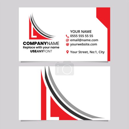Ilustración de Plantilla de tarjeta de visita roja y negra con la letra en capas L icono del logotipo sobre un fondo gris claro - Imagen libre de derechos