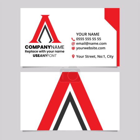 Ilustración de Plantilla de tarjeta de visita roja y negra con letra en forma de pilar Un icono de logotipo sobre un fondo gris claro - Imagen libre de derechos