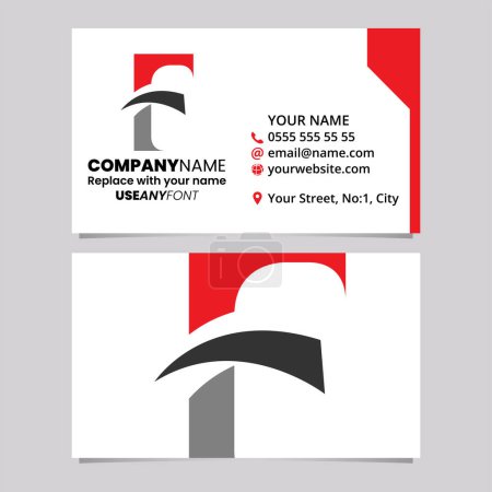 Téléchargez les illustrations : Modèle de carte de visite rouge et noire avec pointe pointue lettre F logo icône sur un fond gris clair - en licence libre de droit