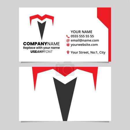 Illustration for Red and Black Business Card Template with Pointy Tipped Letter T Logo Icon Over a Light Grey Background - Royalty Free Image