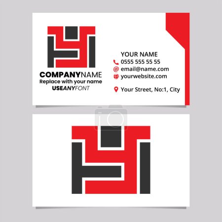 Illustration for Red and Black Business Card Template with Rectangle Shaped Letter Y Logo Icon Over a Light Grey Background - Royalty Free Image