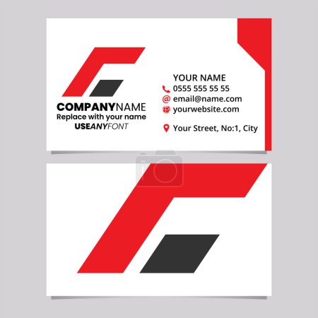 Illustration for Red and Black Business Card Template with Rectangular Italic Letter C Logo Icon Over a Light Grey Background - Royalty Free Image