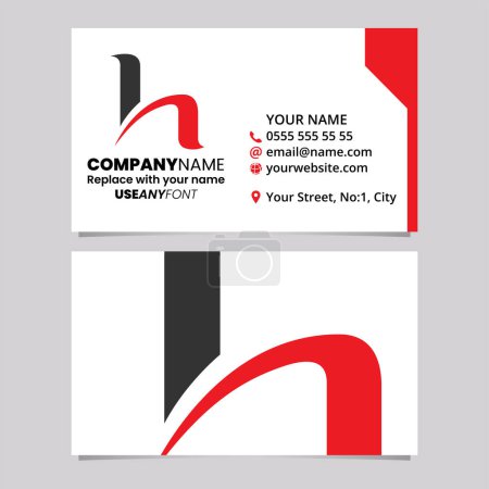 Ilustración de Plantilla de tarjeta de visita roja y negra con el icono redondo de la letra H en forma de espiga sobre un fondo gris claro - Imagen libre de derechos