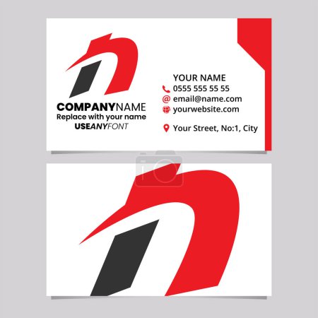 Illustration for Red and Black Business Card Template with Spiky Italic Letter N Logo Icon Over a Light Grey Background - Royalty Free Image
