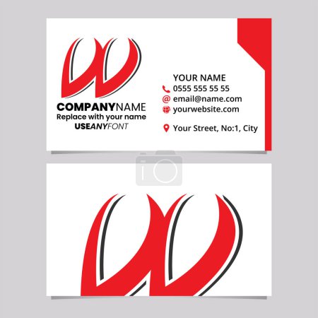 Ilustración de Plantilla de tarjeta de visita roja y negra con letra itálica puntiaguda W icono del logotipo sobre un fondo gris claro - Imagen libre de derechos