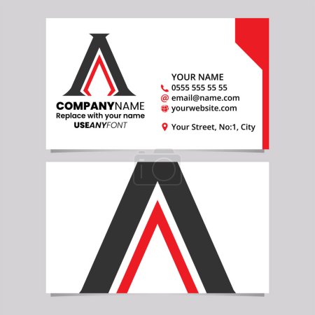Téléchargez les illustrations : Modèle de carte de visite rouge et noire avec lettre pointue Une icône de logo sur un fond gris clair - en licence libre de droit