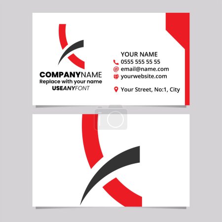 Téléchargez les illustrations : Modèle de carte de visite rouge et noire avec lettre en minuscule pointue K logo icône sur un fond gris clair - en licence libre de droit