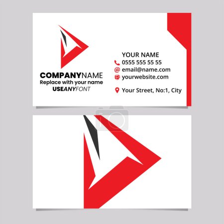 Ilustración de Plantilla de tarjeta de visita roja y negra con el icono del logotipo de Spiky Triangular Letter D sobre un fondo gris claro - Imagen libre de derechos