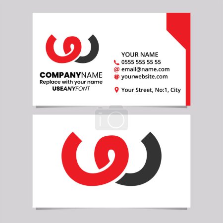 Ilustración de Plantilla de tarjeta de visita roja y negra con la letra en forma de resorte W icono del logotipo sobre un fondo gris claro - Imagen libre de derechos