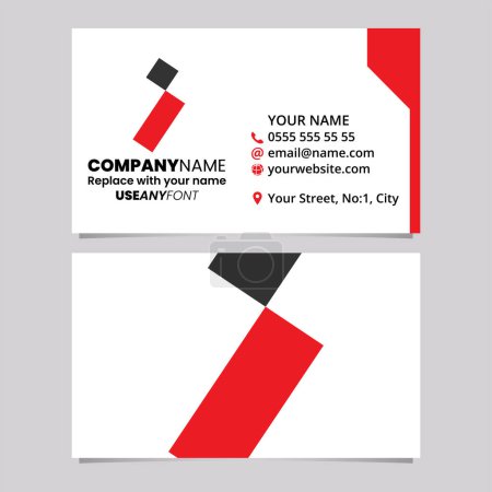Illustration for Red and Black Business Card Template with Square and Rectangle Shaped Letter I Logo Icon Over a Light Grey Background - Royalty Free Image