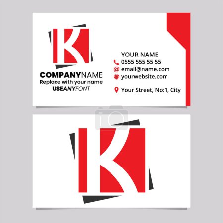 Ilustración de Plantilla de tarjeta de visita roja y negra con letra cuadrada K icono del logotipo sobre un fondo gris claro - Imagen libre de derechos