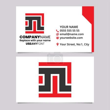 Ilustración de Plantilla de tarjeta de visita roja y negra con letra cuadrada N icono del logotipo sobre un fondo gris claro - Imagen libre de derechos