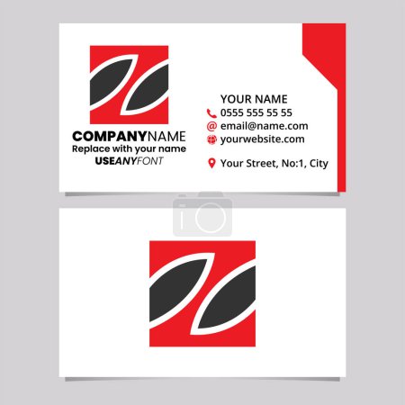 Ilustración de Plantilla de tarjeta de visita roja y negra con el icono del logotipo cuadrado de la letra Z sobre un fondo gris claro - Imagen libre de derechos