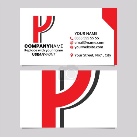 Illustration for Red and Black Business Card Template with Striped Shaped Letter Y Logo Icon Over a Light Grey Background - Royalty Free Image