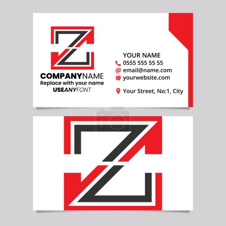 Téléchargez les illustrations : Modèle de carte de visite rouge et noire avec icône en forme de lettre Z rayée sur un fond gris clair - en licence libre de droit
