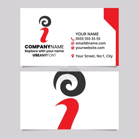 Ilustración de Plantilla de tarjeta de visita roja y negra con el icono de la letra I del remolino sobre un fondo gris claro - Imagen libre de derechos