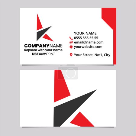 Ilustración de Plantilla de tarjeta de visita roja y negra con el icono de la letra K del triángulo sobre un fondo gris claro - Imagen libre de derechos