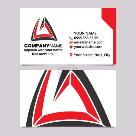 Ilustración de Plantilla de tarjeta de visita roja y negra con letra en espiral triangular Un icono de logotipo sobre un fondo gris claro - Imagen libre de derechos