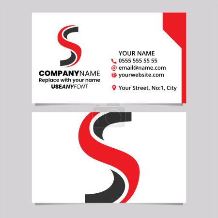 Ilustración de Plantilla de tarjeta de visita roja y negra con el icono de la letra S retorcida sobre un fondo gris claro - Imagen libre de derechos