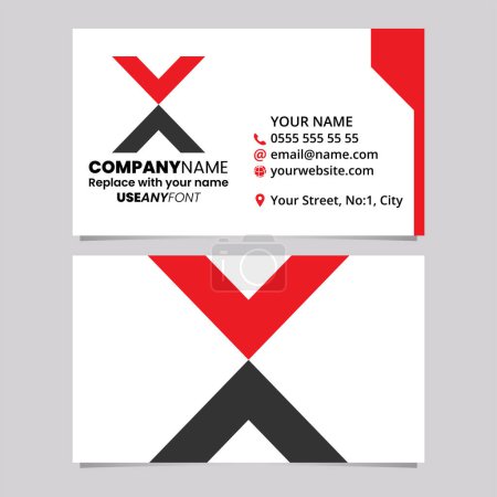 Ilustración de Plantilla de tarjeta de visita roja y negra con el icono de la letra X en forma de V sobre un fondo gris claro - Imagen libre de derechos