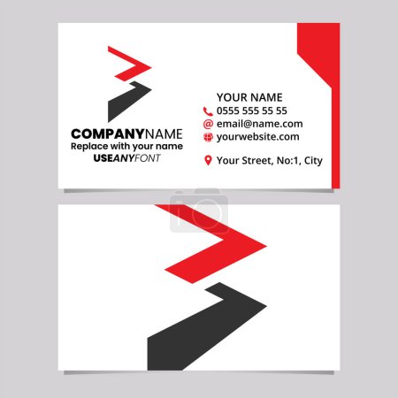 Illustration for Red and Black Business Card Template with Zigzag Shaped Letter B Logo Icon Over a Light Grey Background - Royalty Free Image