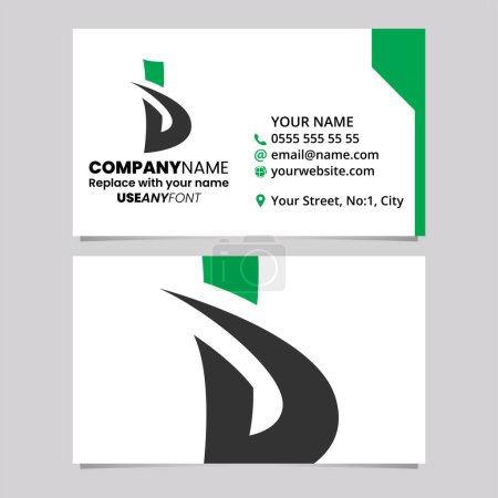 Ilustración de Plantilla de tarjeta de visita verde y negra con el ícono del logotipo de la letra B en negrita sobre un fondo gris claro - Imagen libre de derechos
