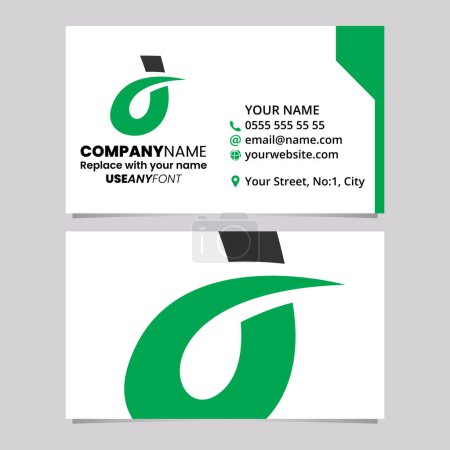 Ilustración de Plantilla de tarjeta de visita verde y negra con el icono curvado del logotipo de la letra D sobre un fondo gris claro - Imagen libre de derechos