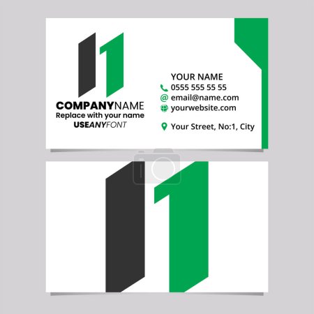 Illustration for Green and Black Business Card Template with Parallelogram Letter N Logo Icon Over a Light Grey Background - Royalty Free Image