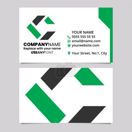 Illustration for Green and Black Business Card Template with Rectangle Shaped Letter C Logo Icon Over a Light Grey Background - Royalty Free Image