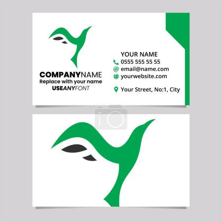Téléchargez les illustrations : Modèle de carte de visite verte et noire avec une icône de logo Y en forme d'oiseau montant sur un fond gris clair - en licence libre de droit